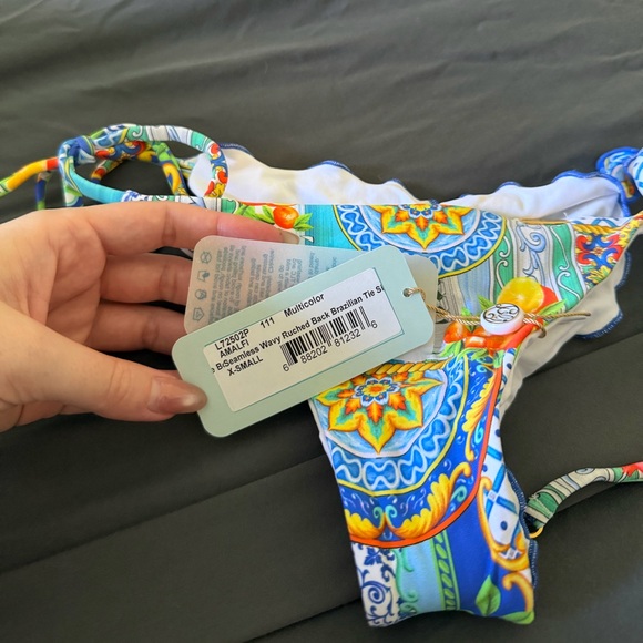 Luli Fama Amalfi Wavy Ruched Back Brazilian Tie Bottom - Picture 4 of 6